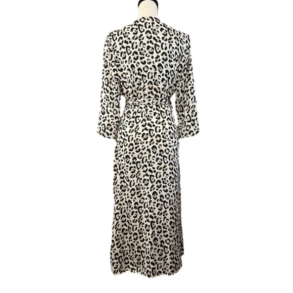 Zara Ivory/Black Silky Leopard Print Wrap Long Sleeve Midi Dress Size S - Picture 4 of 8